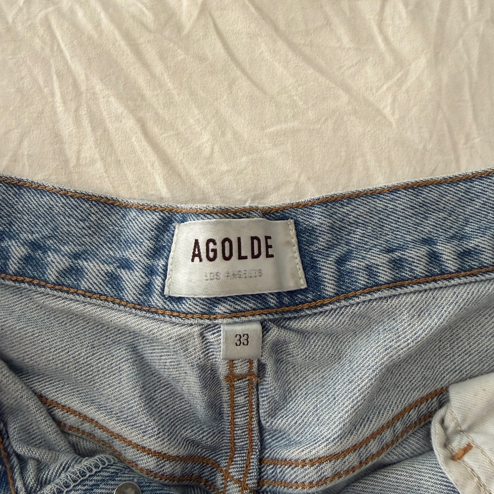Agolde Light Blue Distressed Jean Shorts - Picture 2 of 3